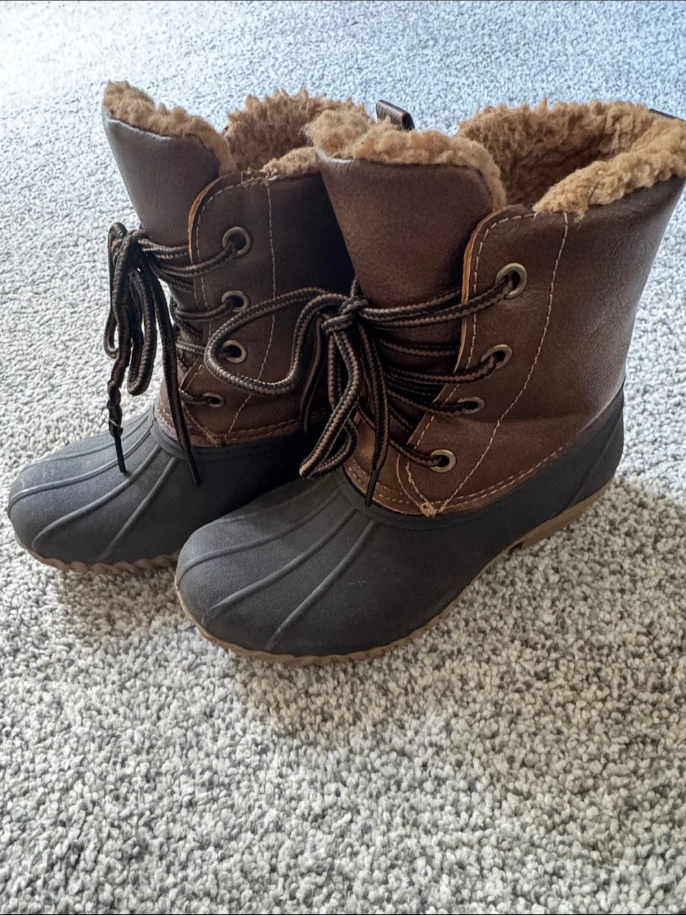 fabkids Brown & Dark Brown Kids Waterproof Winter Boots with Faux Fur